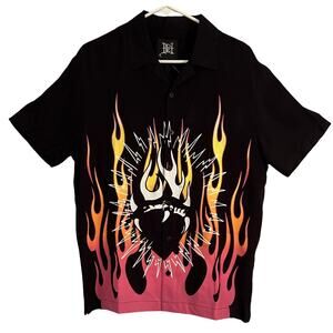 Ed Hardy Mens Shirt Size M Skull Flame Button Up Black Gothic Tattoo Streetwear